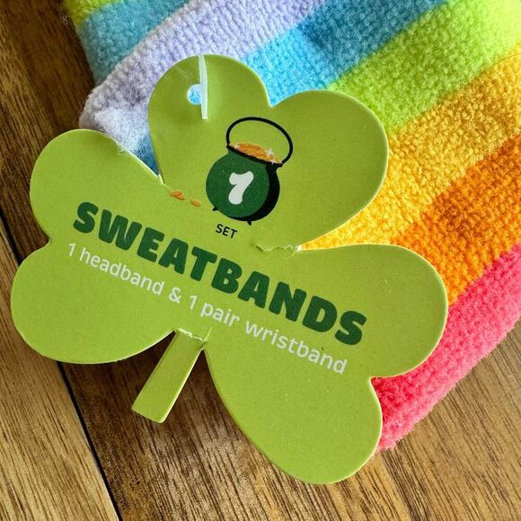 Rainbow Sweatband Set Headband Wristband Jogging Costume Party Unisex One Size - Picture 3 of 4